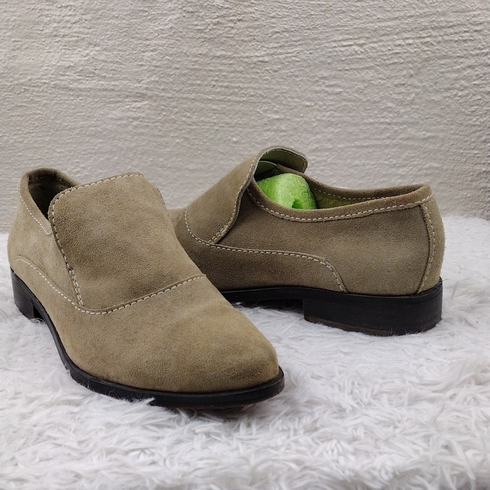 Free People Brady Tan Suede Leather Pointed-Toe Low Stacked Heel Slip On Shoe